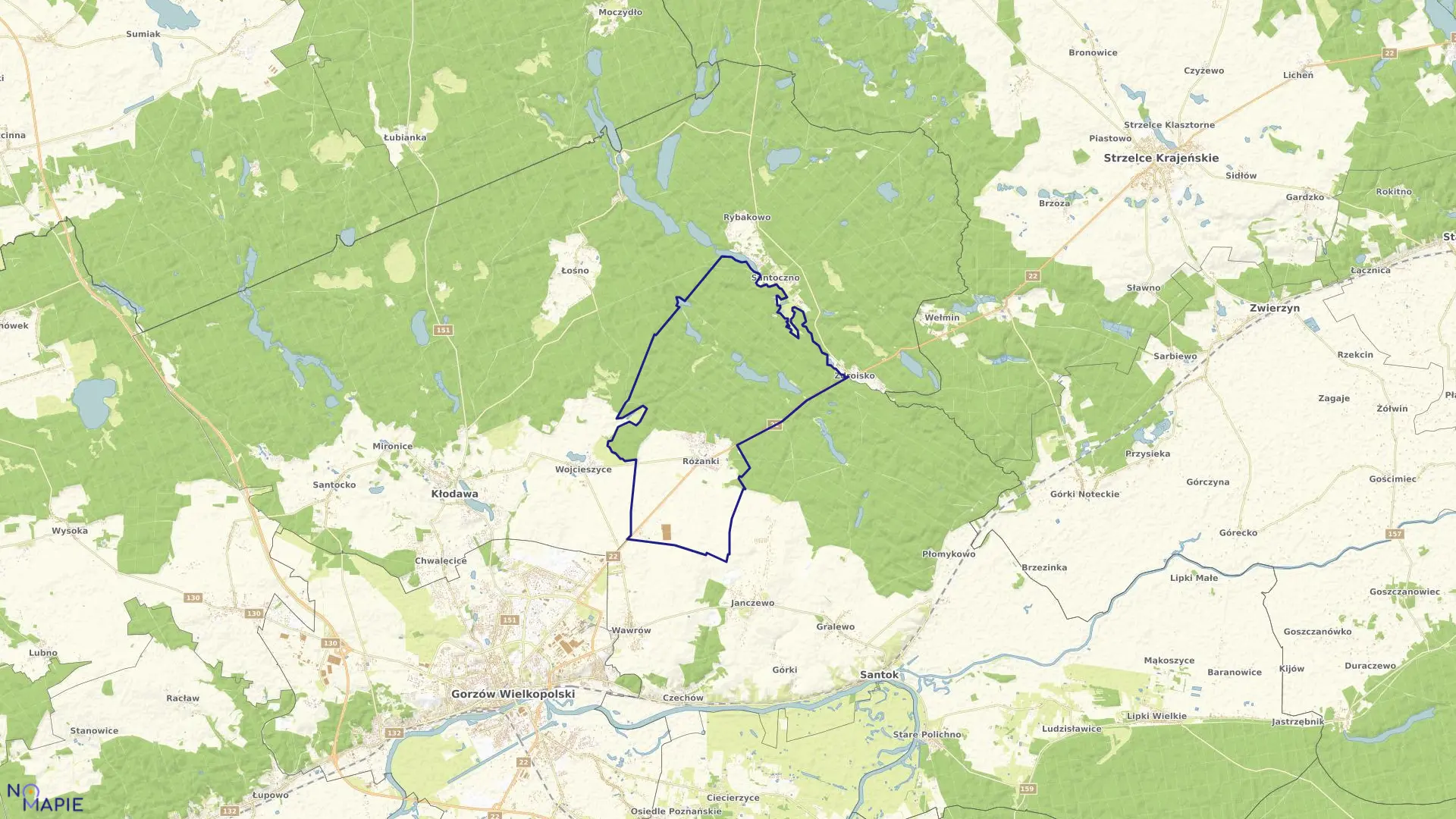 Mapa obrębu Różanki w gminie Kłodawa