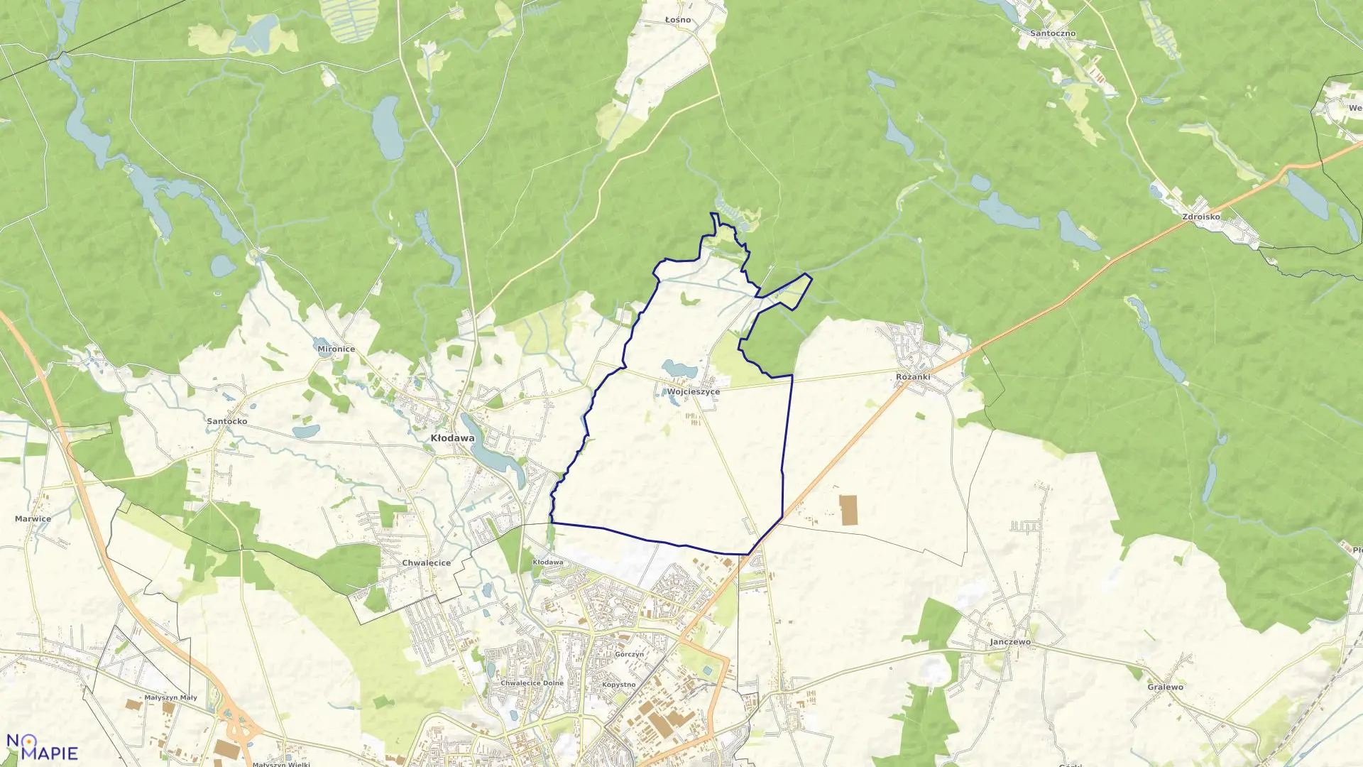 Mapa obrębu Wojcieszyce w gminie Kłodawa